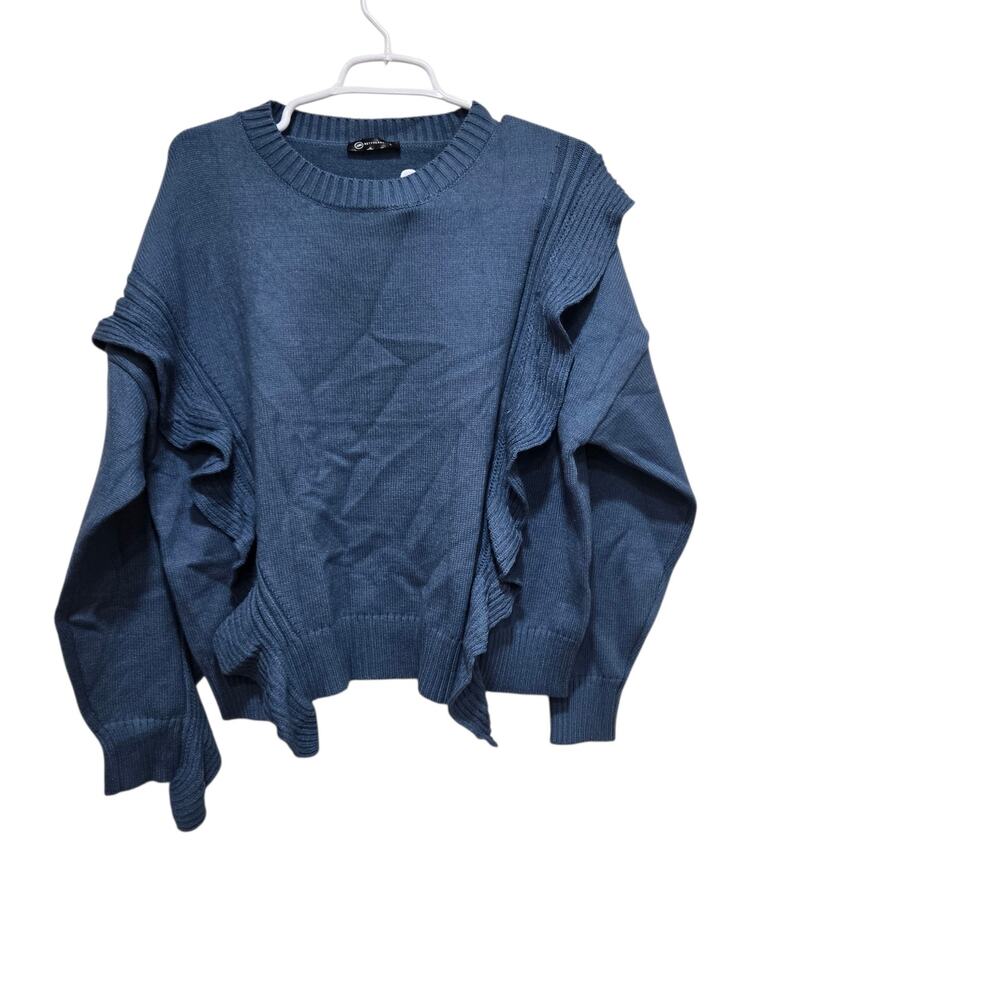 Prettygarden Blue Ruffle Knit Sweater Size Large